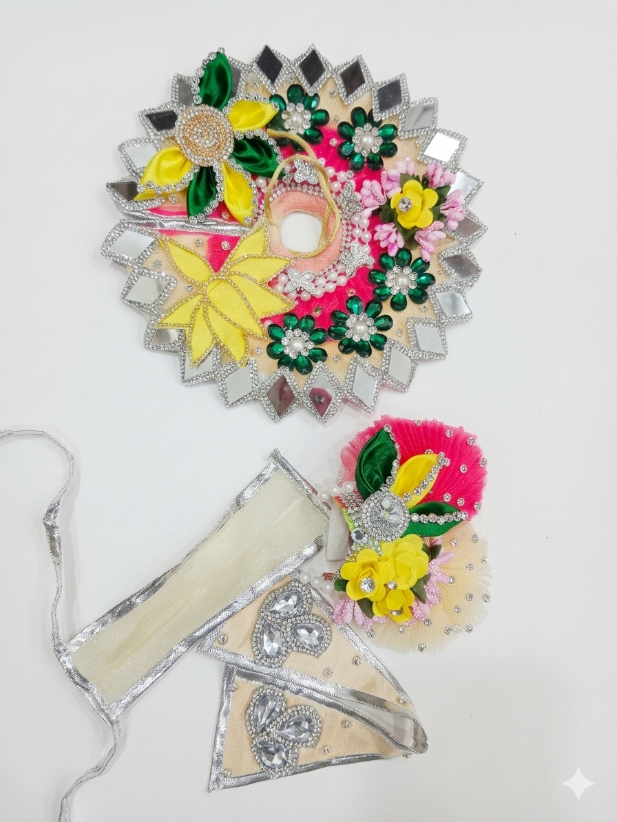 4 no laddu Gopal poshak Combo (Dress, Choli, Patka, Pagdi)