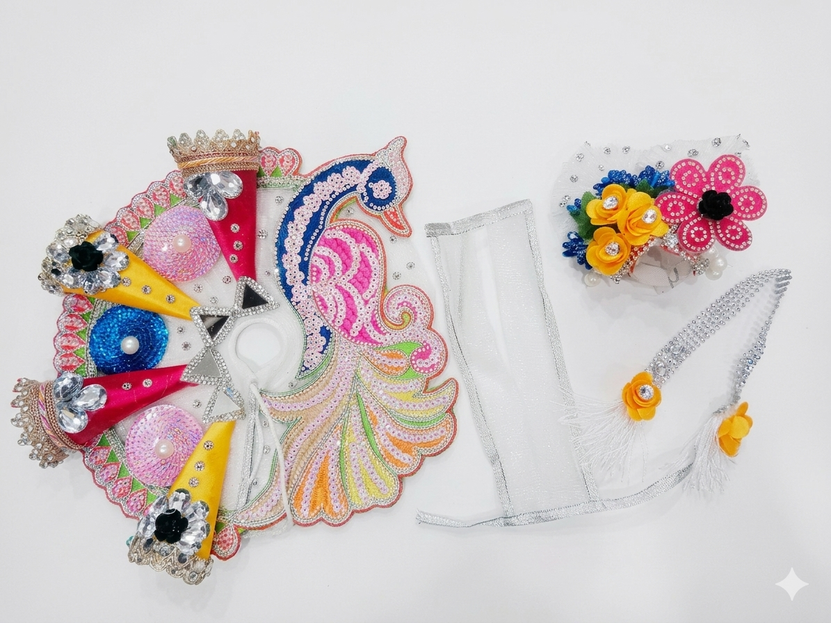 4 no laddu Gopal poshak Combo (Dress, Choli, Patka, Pagdi)