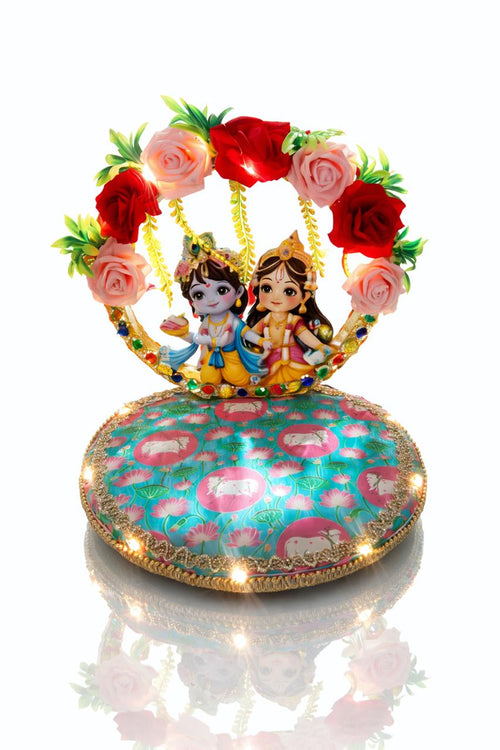 Grand LED Floral Singhasan with Radha Krishna (King Size)