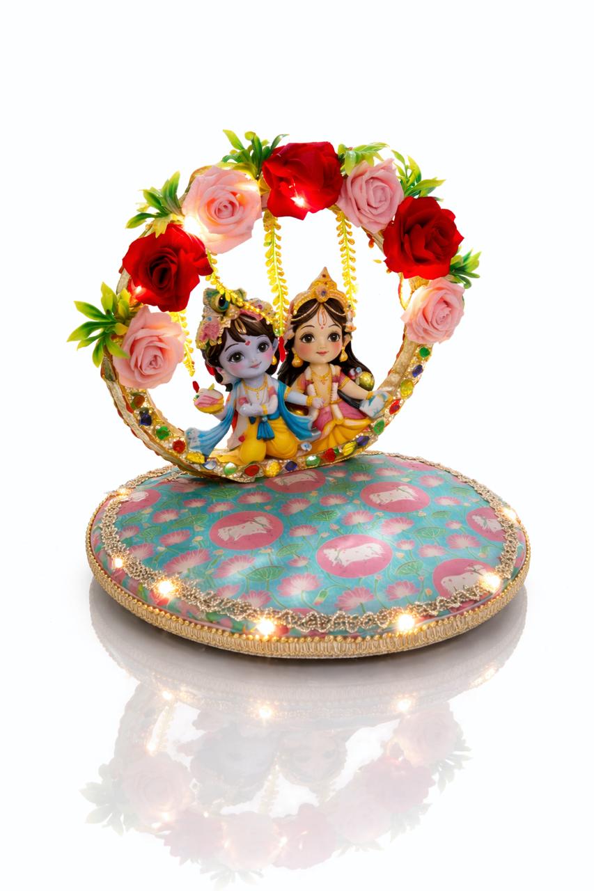 Grand LED Floral Singhasan with Radha Krishna (King Size)