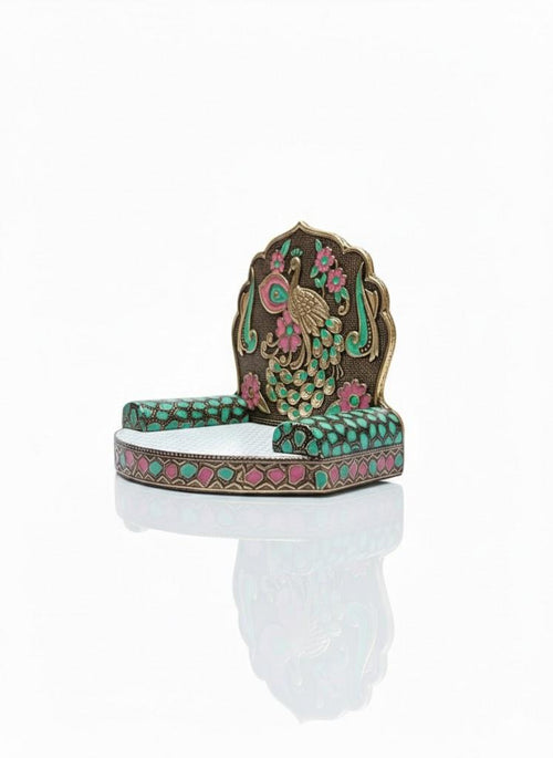 Divine Peacock Singhasan (Minakari Work) - Antique Gold Finish