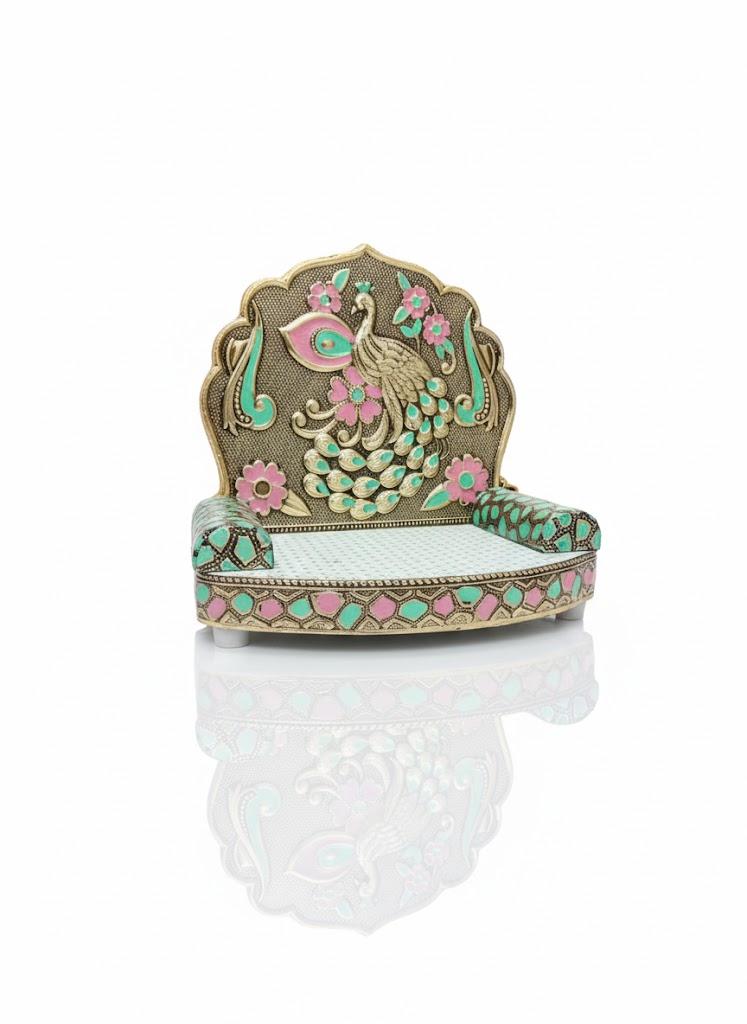 Divine Peacock Singhasan (Minakari Work) - Antique Gold Finish