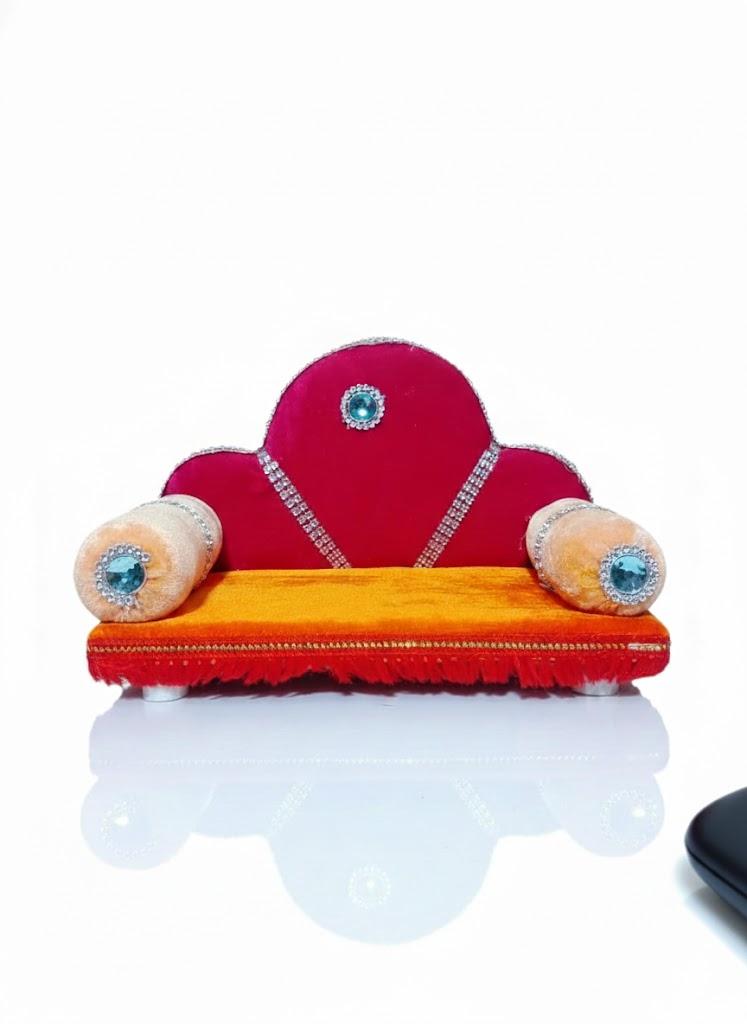 Premium Orange & Red Velvet Sofa Singhasan