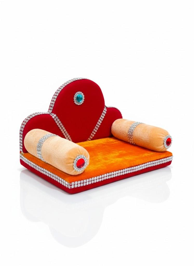 Premium Orange & Red Velvet Sofa Singhasan