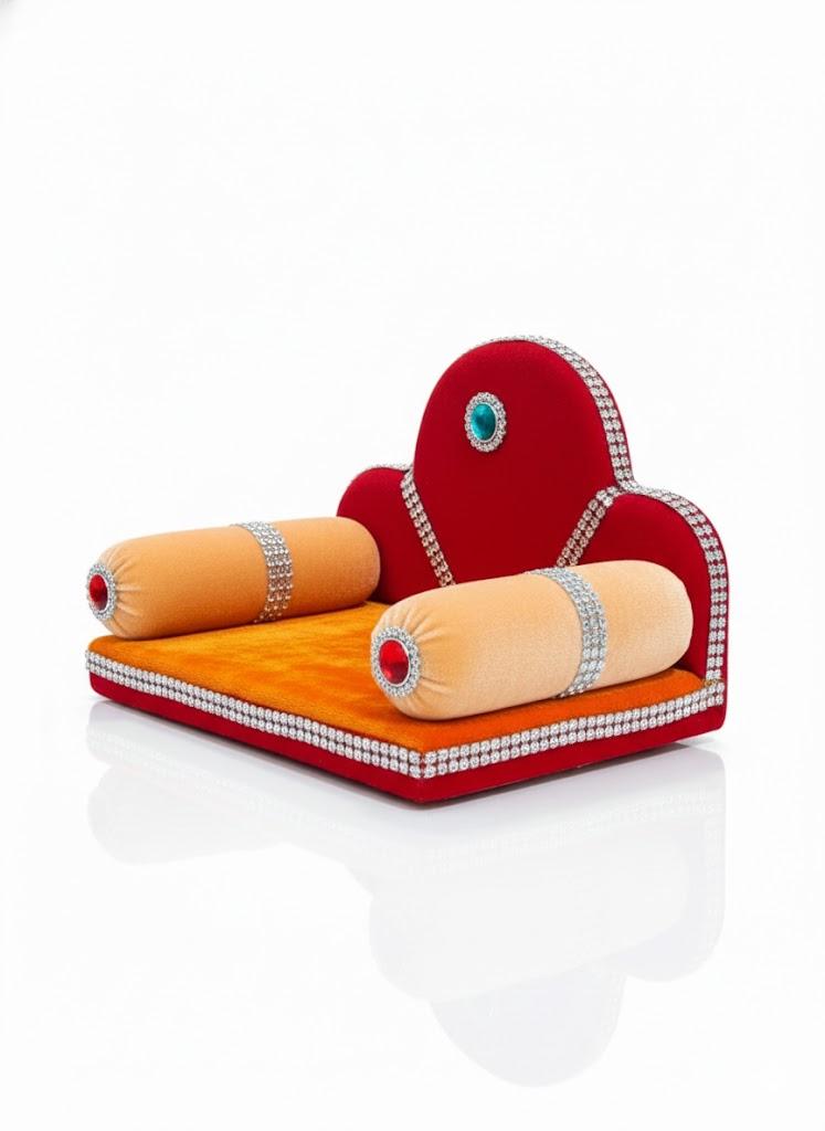 Premium Orange & Red Velvet Sofa Singhasan